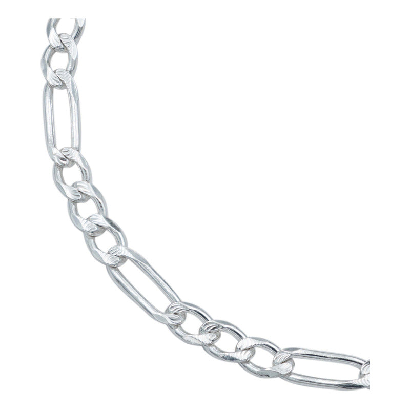 Esclava Pulsera Fígaro 3x1 Diamantada Unisex Plata S925 4 Mm