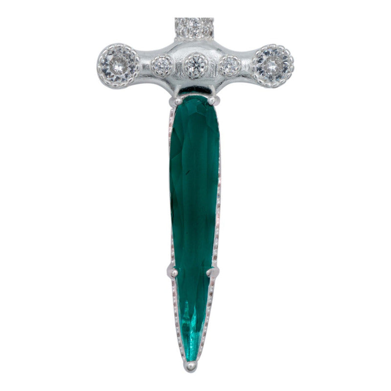 Dije Grande Espada San Miguel Corazón Zirconias Plata 925