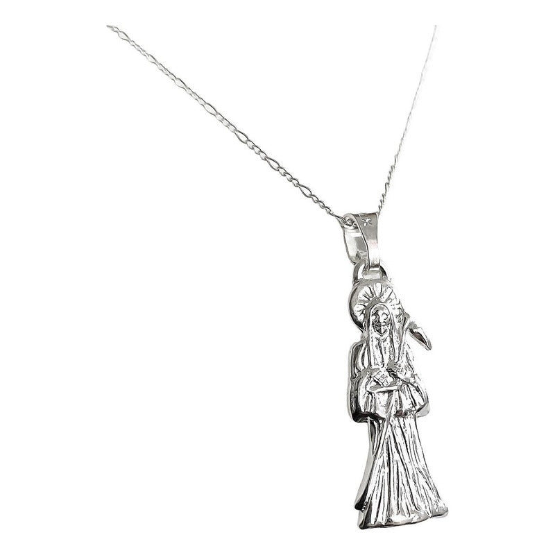 Collar Medalla Mediano Santa Muerte Hueco Plano Plata S925