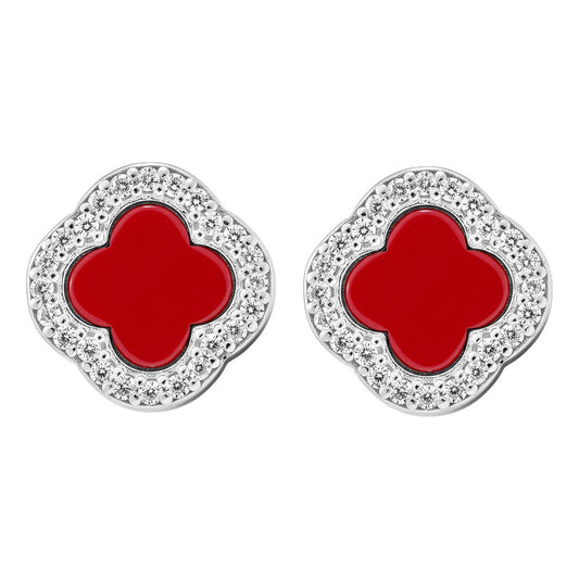 Aretes Chicos Trébol Esmaltados Orilla Zirconia Plata 925