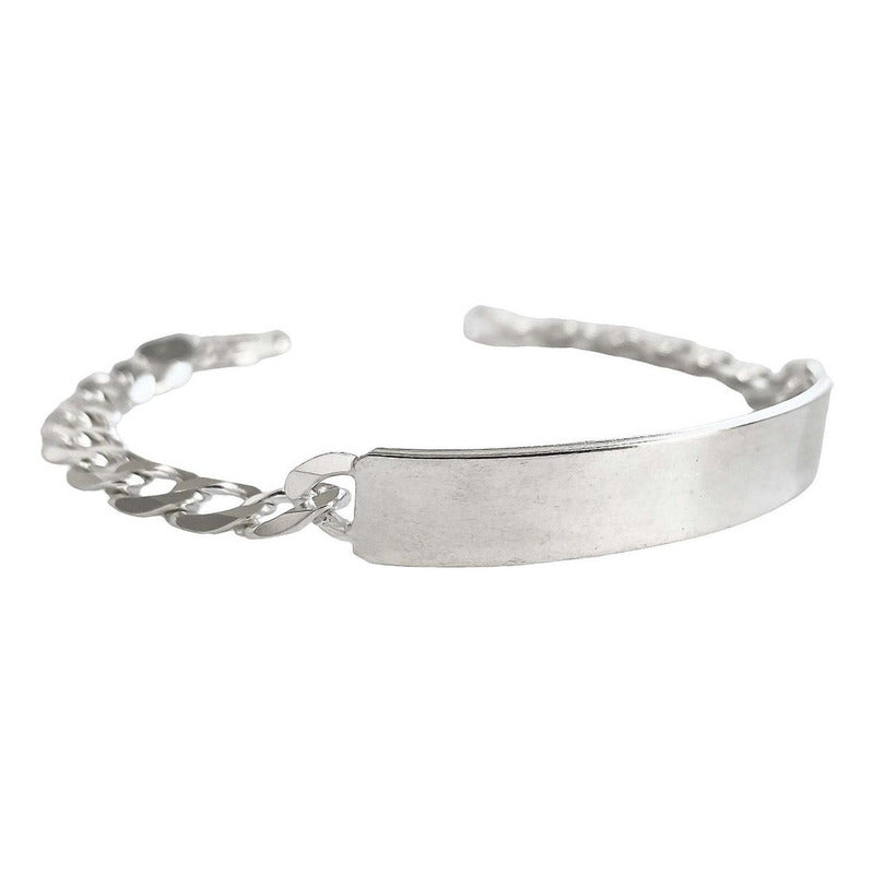 Esclava Hombre Pulsera Cubana Plata 925 Placa Gruesa 9 Mm