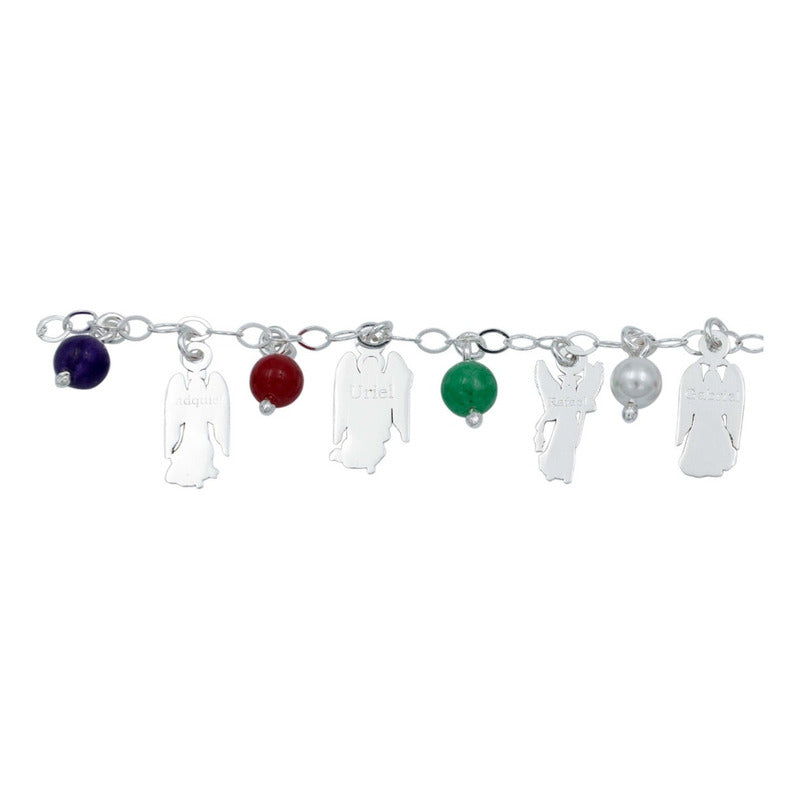 Pulsera Ajustable 7 Arcangeles Chakaras Laser Plata .925 Multicolor 6 Cm 19 Cm