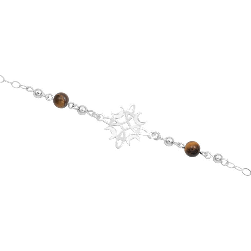 Pulsera Ajustable Nudo De Bruja Fases Lunes Bolas Plata 925 Café 6 Cm 20 Cm