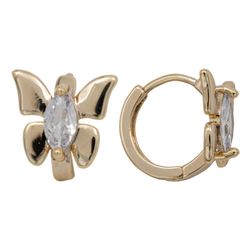 Arracadas Oro Laminado Piedras Huggie Mujer Mariposa Estuche
