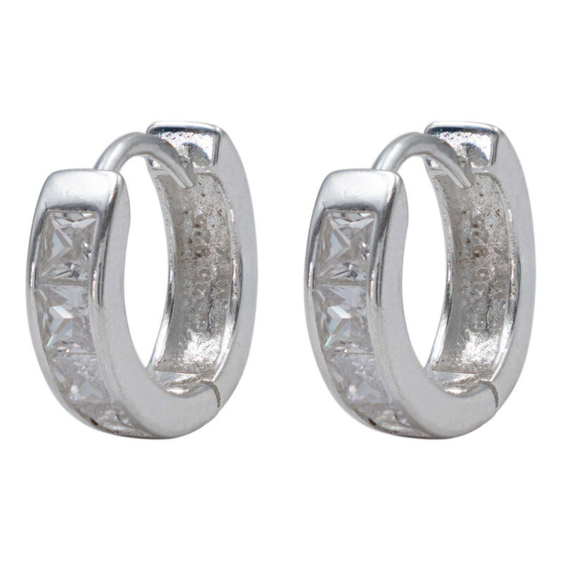 Arracadas Huggies Medianas 4 Zirconias Mujer Plata 925