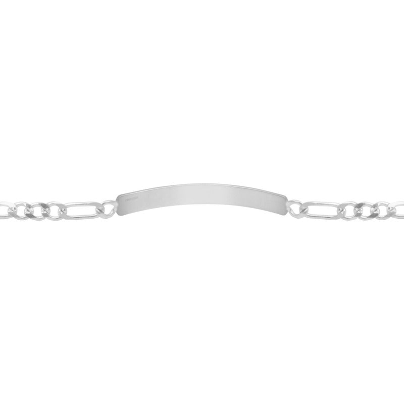 Esclava Placa Gruesa Figaro Diamantada Hombre Plata 925 5 Mm