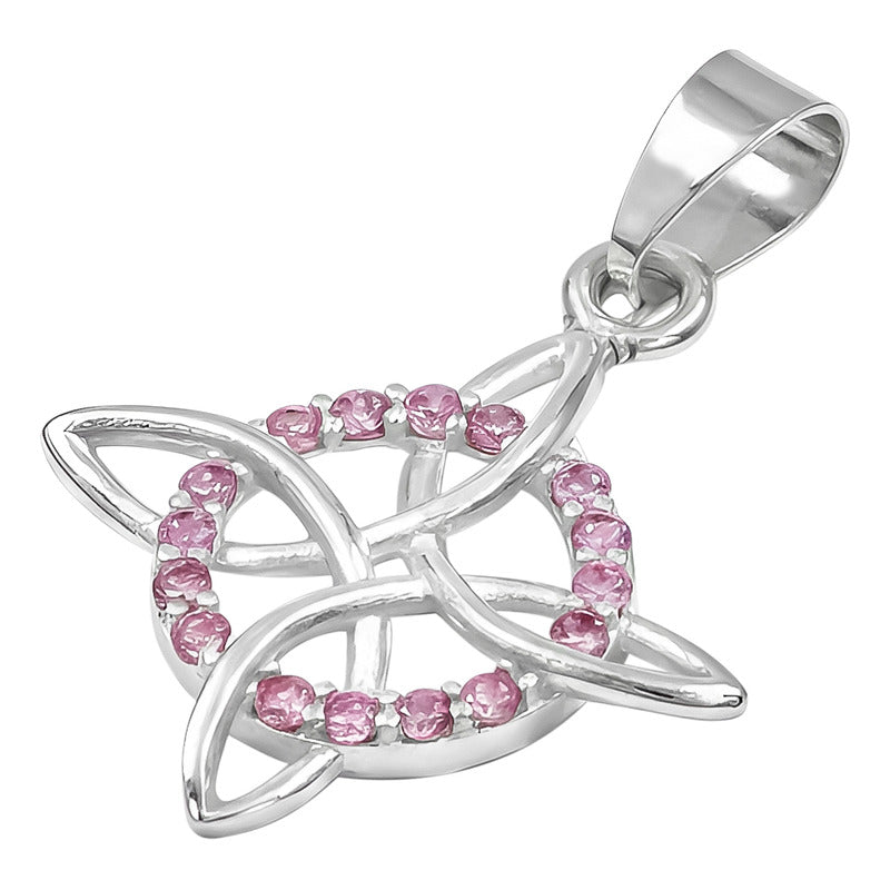 Dije Nudo De Bruja Celta Con Zirconias En Plata Solida 925 Rosa Alto/ancho 3.3 Cm X 2.3 Cm