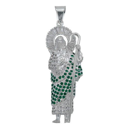 Dije Grande San Judas Zirconias Piedras Plata 925 7.5 Cm Verde