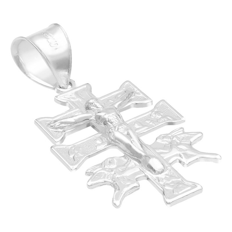 Dije Cruz Caravaca Troquelada Cristo Angeles Plata 925 3.5cm Plateado