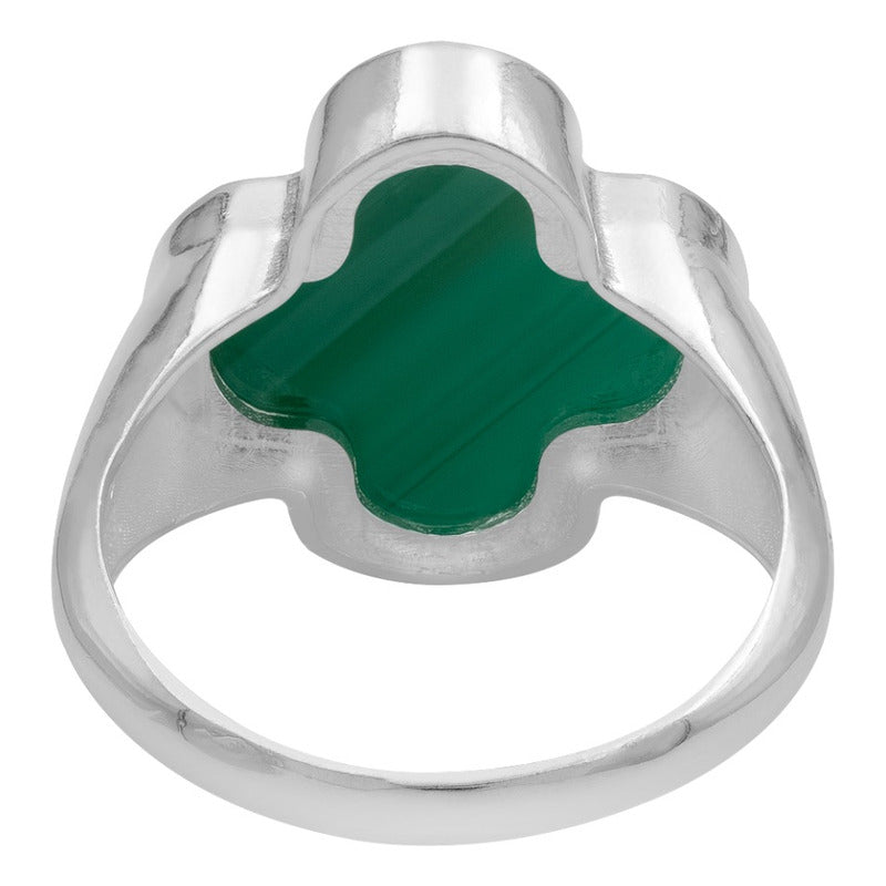 Anillo Grande Hombre Mujer Trebol Esmaltado Resina Plata 925 Verde 8