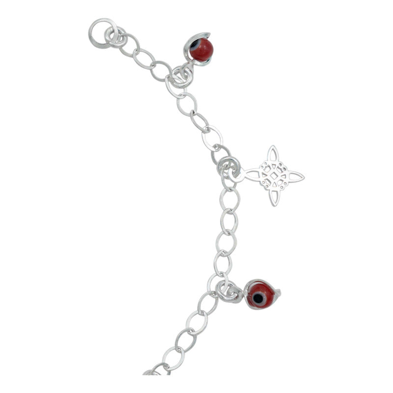 Pulsera Ajustable Nudo Bruja Ojo Turco Colgante Plata S925