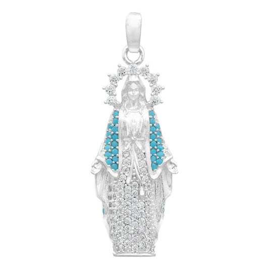 Dije Virgen Milagrosa Chica Zirconias Plata 925 4 Cm Celeste