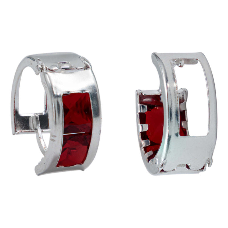 Aretes Huggies Grandes Mujer Regalo 2 Zirconias Plata 925