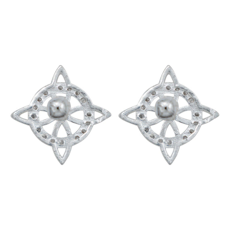Arete Broquel Nudo De Bruja Celta Zirconia Bolita Plata S925