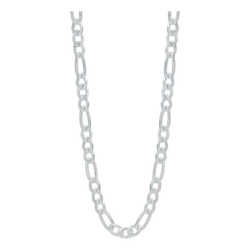 Cadena De Plata 925 Diamantada Hombre Fígaro 55 Cm X 6 Mm