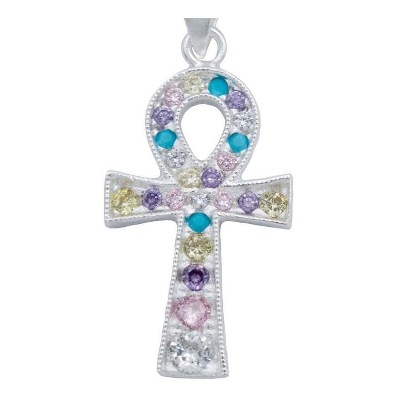 Dije Cruz Egipcia Ankh Llave De La Vida Zirconias Plata 925