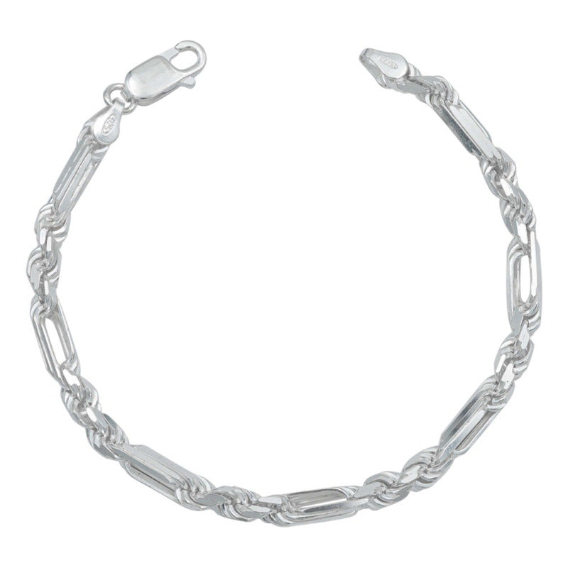 Pulsera Gruesa Torsal Figaro Hombre Plata Italy 925 4 Mm