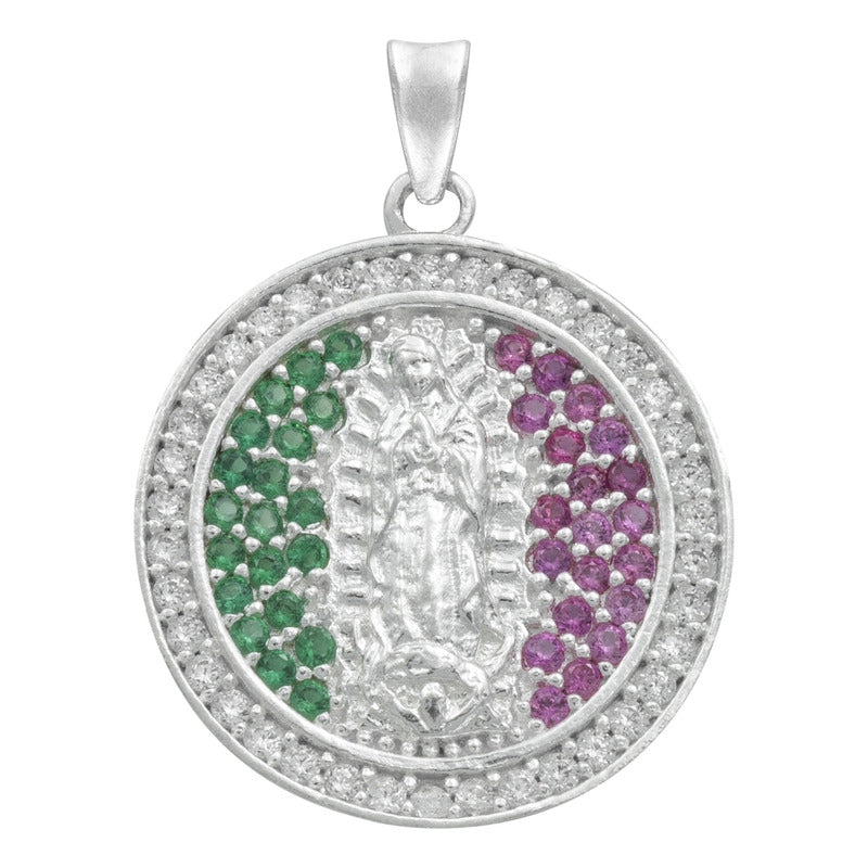 Dije Medalla Virgencita De Guadalupe Zirconias Plata 925