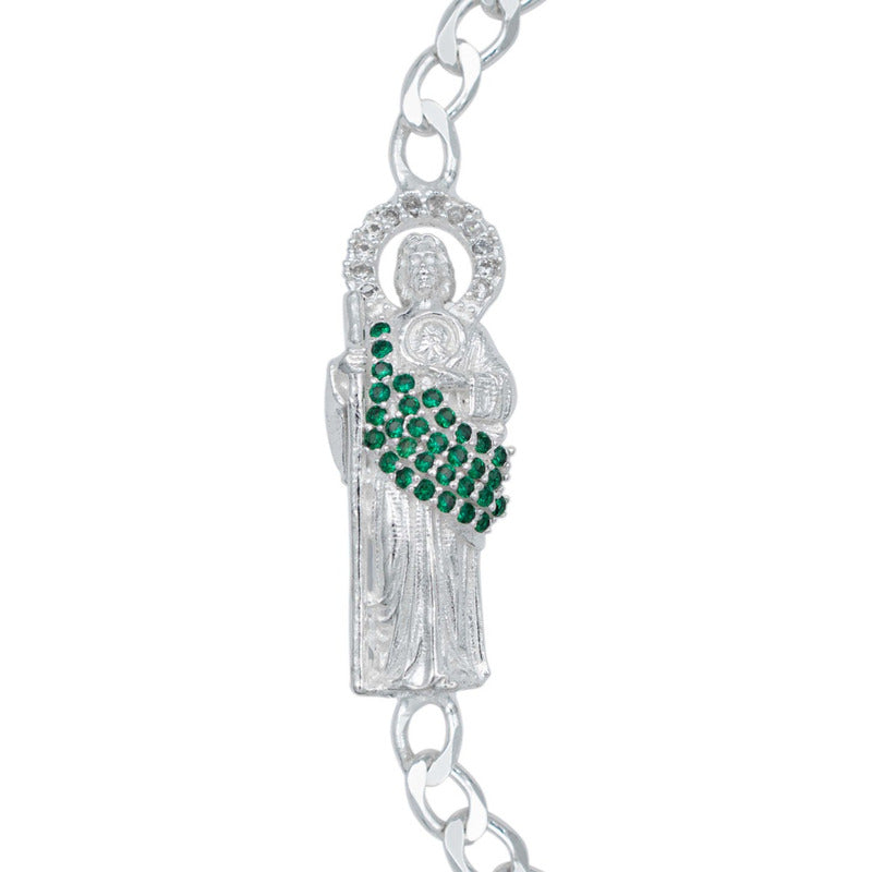 Pulsera Esclava San Judas Zirconias Tejido Figaro3x1 5mm 925 - Verde - 6 Cm - 19 Cm