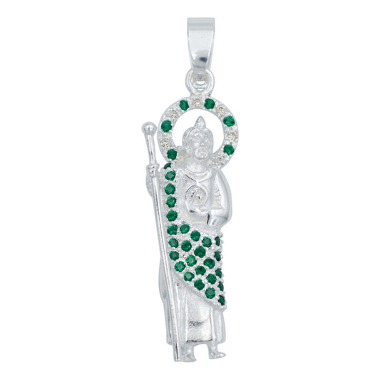 Dije San Judas Zirconias Regalo Hombre Mujer Plata 925 Verde
