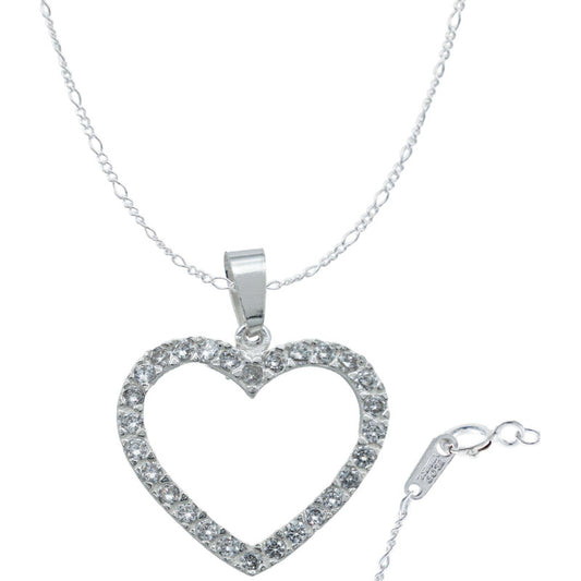 Collar Corazón Grande Contorno Amor Regalo Mujer Plata 925 Blanco Alto/ancho 3.3 Cm X 2.7 Cm