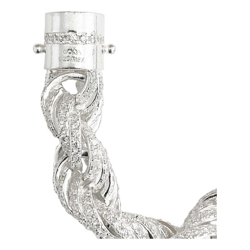 Pulsera Torzal Zirconias Hiphop Hombre Plata 925 1.2 Cm