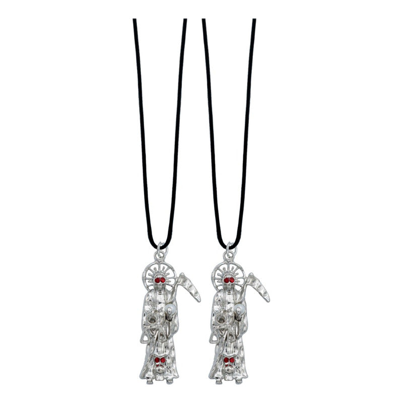 2 Piezas Collar Dije Santa Muerte Calavera Piedra Caucho