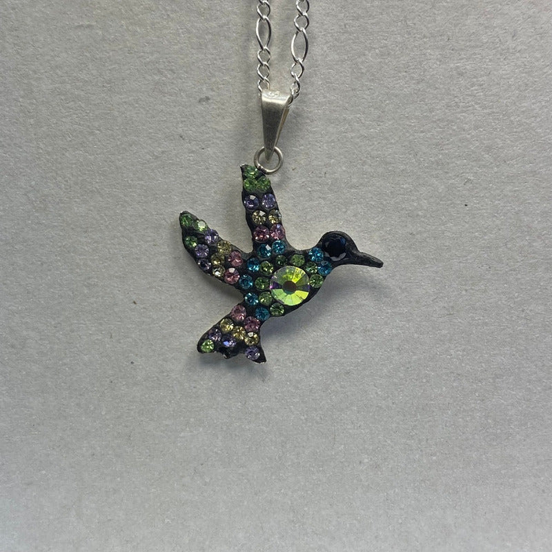 Dijes Colibrí Zirconias Plata Solida 925 + Cadena Plata 925