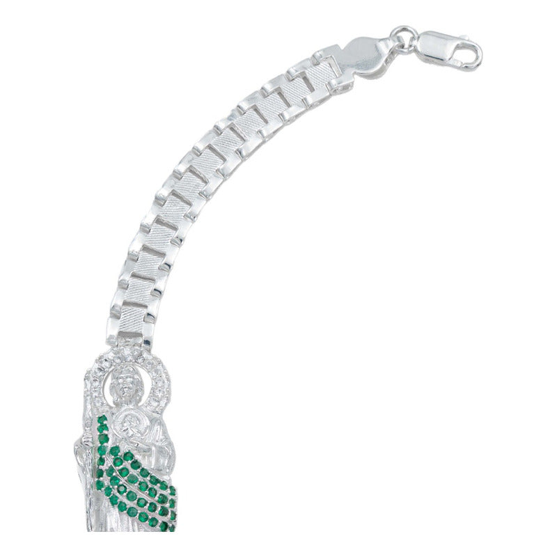 Pulsera Rolo Grande San Judas Zirconias Hombre Plata 925