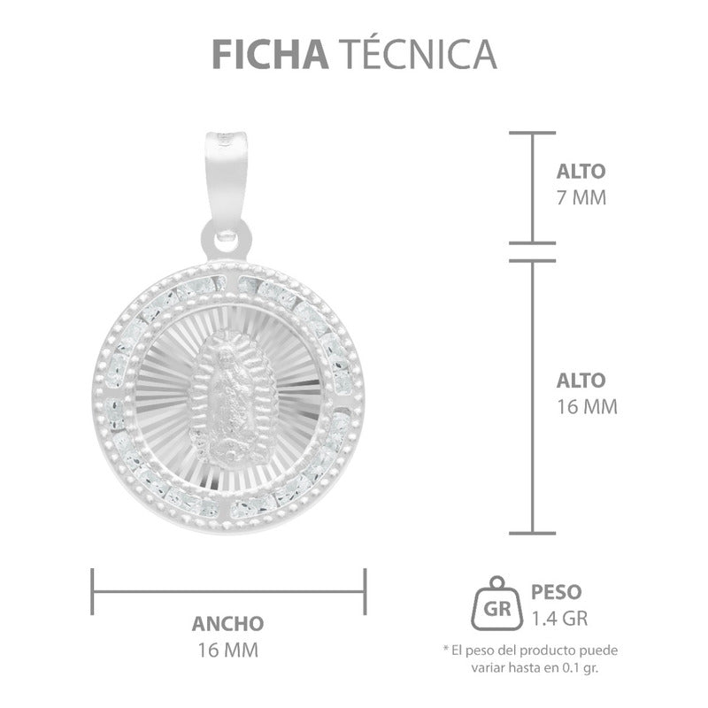 Dije Medalla Virgencita Guadalupe Zirconias Plata 925 1.6 Cm Blanco