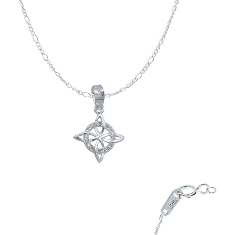 Dije Mini Nudo De Bruja Zirconias Plano Con Cadena Plata 925