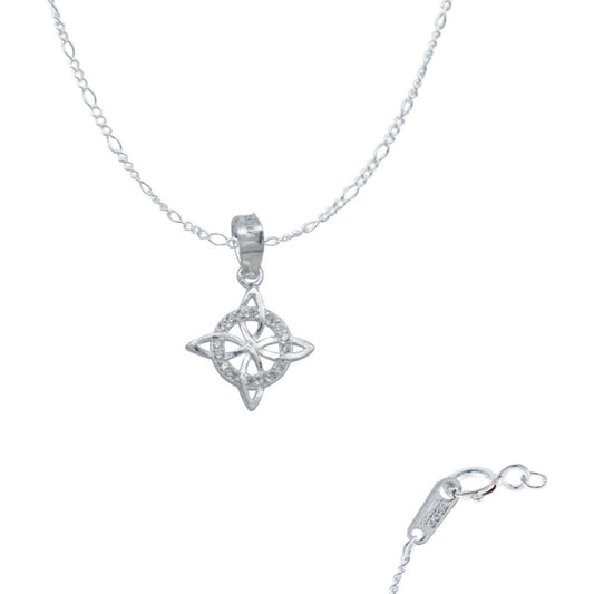 Dije Mini Nudo De Bruja Zirconia Plano Con Cadena Plata S925 Blanco