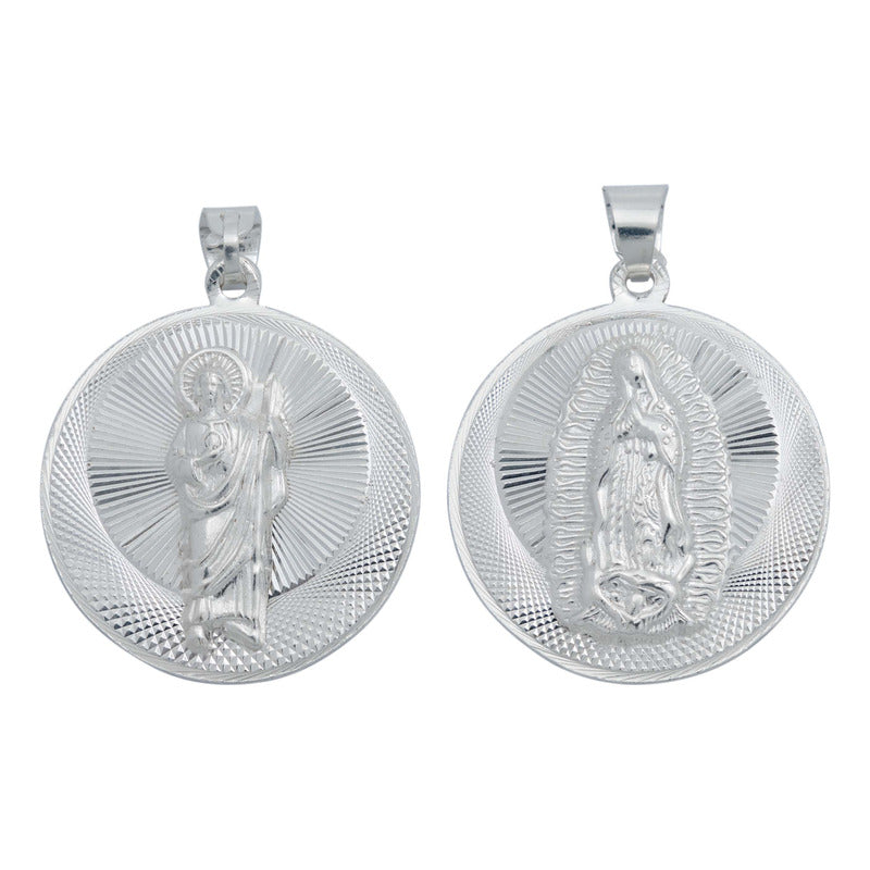 Medalla Con Doble Vista San Judas Virgen Guadalupe Plata 925