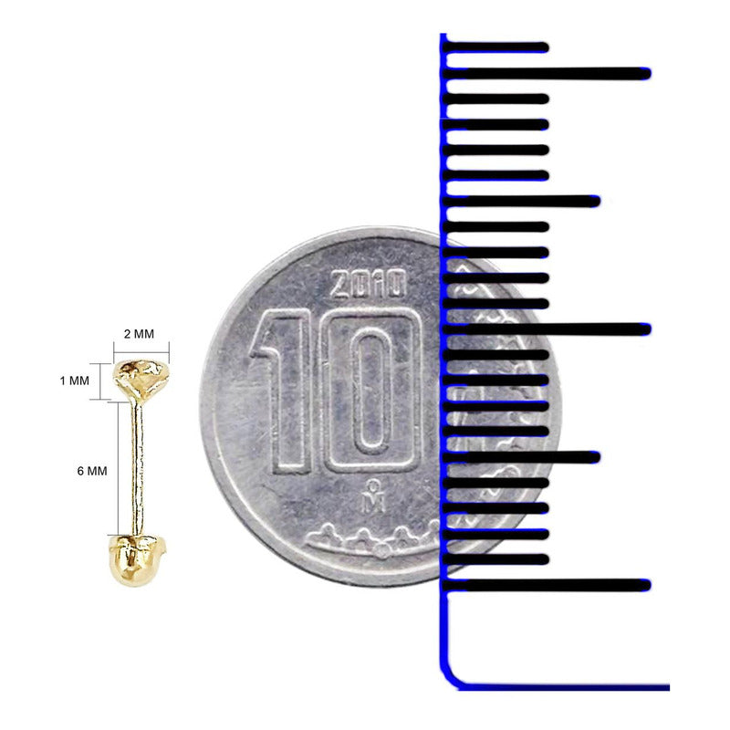 Arete Broquel Bisel Zirconia Amor Mujer Regalo 2 Mm Oro 14k