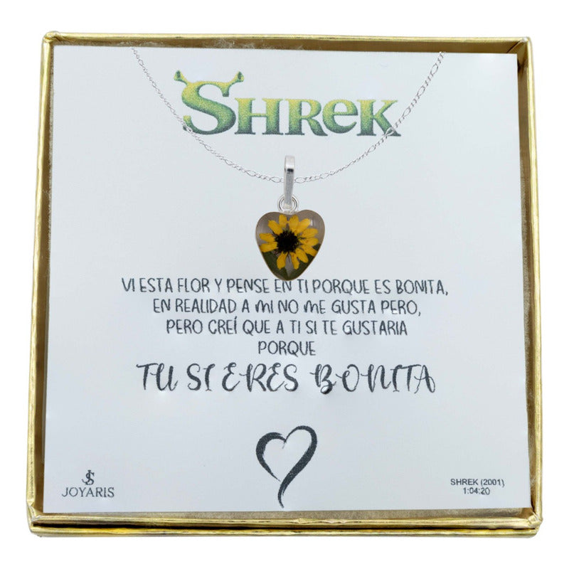 Shrek Mini Collar Girasol Encapsulado Amor Regalo .925 Corazón