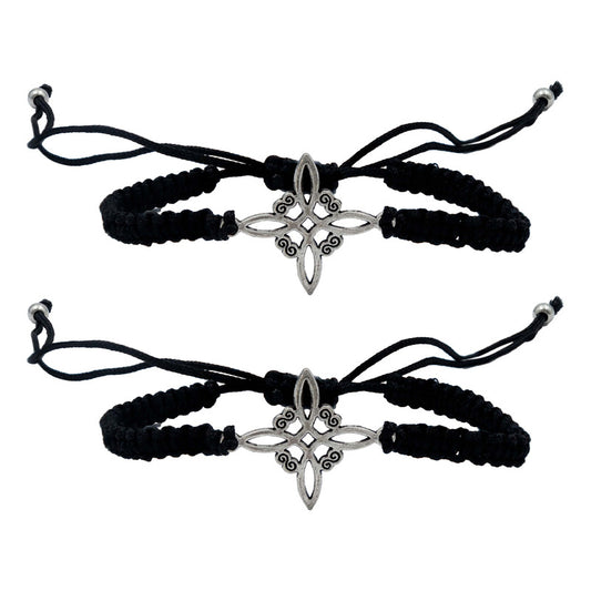 Pack 2 Piezas Pulseras Nudo De Bruja Artesanal Tejido Hilo Negro 1 Cm 1 Cm