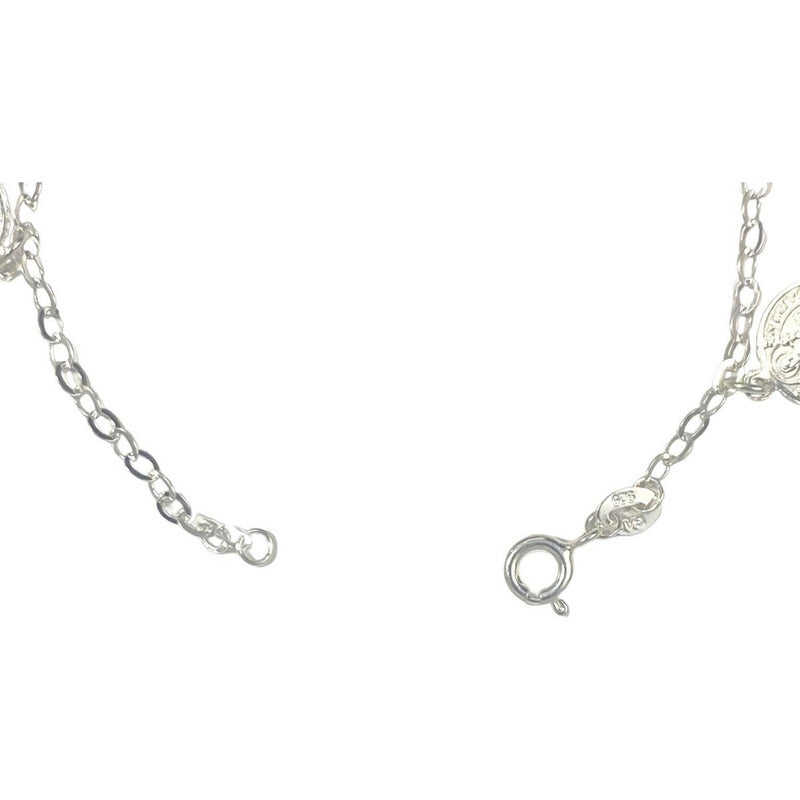 Pulsera Ajustable San Benito Pequeña Medallas Plata Ley 925
