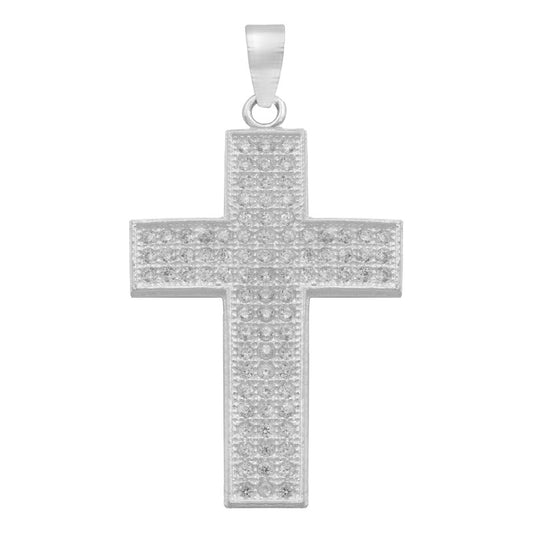 Dije Cruz Mediano Zirconias Hombre Regalo Plata 925 3.9 Cm Blanco