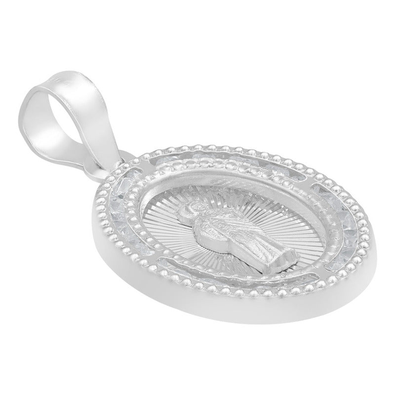 Dije Medalla Oval San Judas Zirconias Plata 925 1.4 Cm Blanco