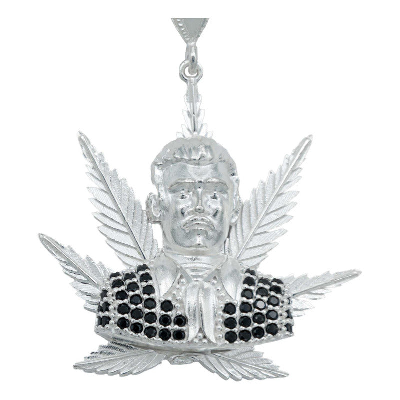 Dije Grande Jesús Malverde Cannabis Zirconias Plata Ley 925