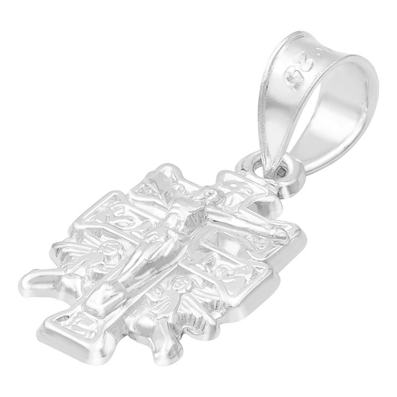 Dije Cruz Caravaca Troquelada Cristo Angeles Plata 925 2 Cm Plateado
