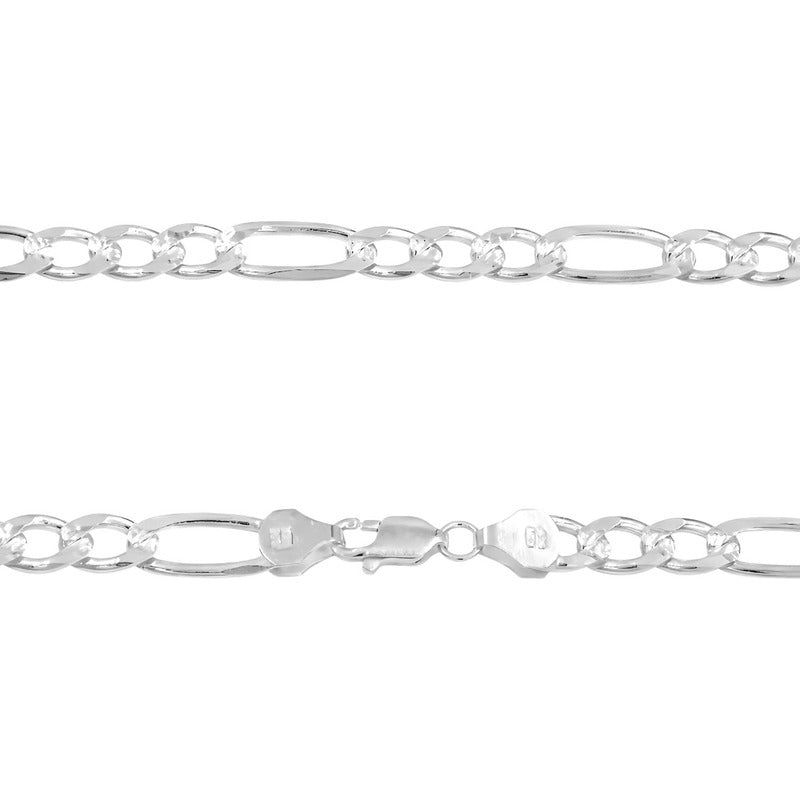 Cadena Figaro 3x1 Diamantada Hombre Plata 925 65 Cm X 7 Mm Plateado