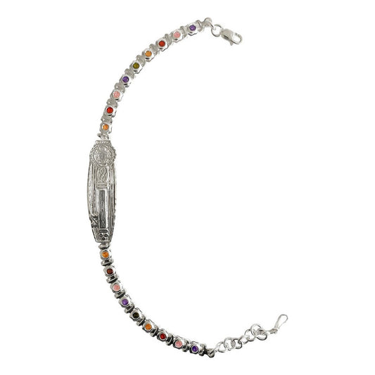 Pulsera Ajustable Placa De San Benito Zirconias Plata .925 Plateado 6 Cm 19 Cm