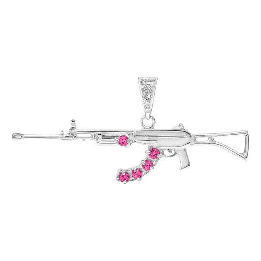Dije Rifle Ak-47 De Plata Ley .925 Con Zirconias Hombre Fucsia