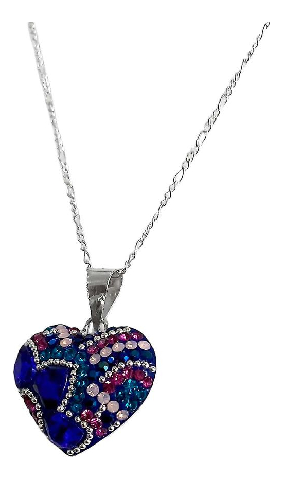 Collar Aretes Corazón Artesanal Chico Piedras Plata Ley 925