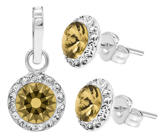 Juego Dije Aretes Plata 925 Con Cristales Zirconias 1.5 Cm Amarillo