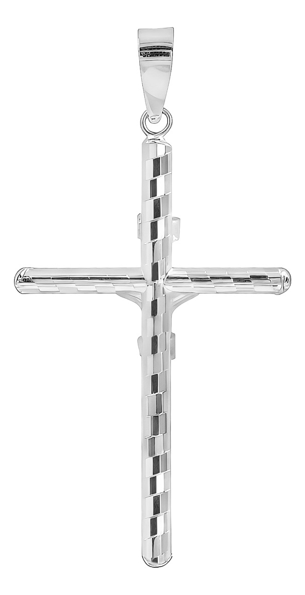 Dije Cruz Tubular Cristo Plata 925 Diamantado Ajedrez 5 Cm Plateado