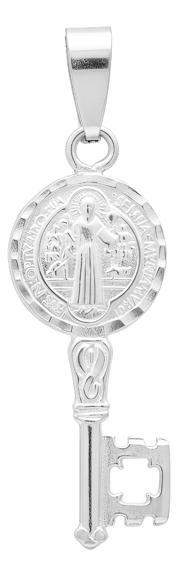 Dije Doble Vista Llave San Benito Diamantada Plata 925 4 Cm Plateado