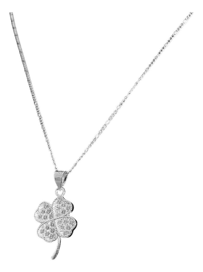 Collar Corazones Trebol 4 Hojas Zirconias Plata Ley 925