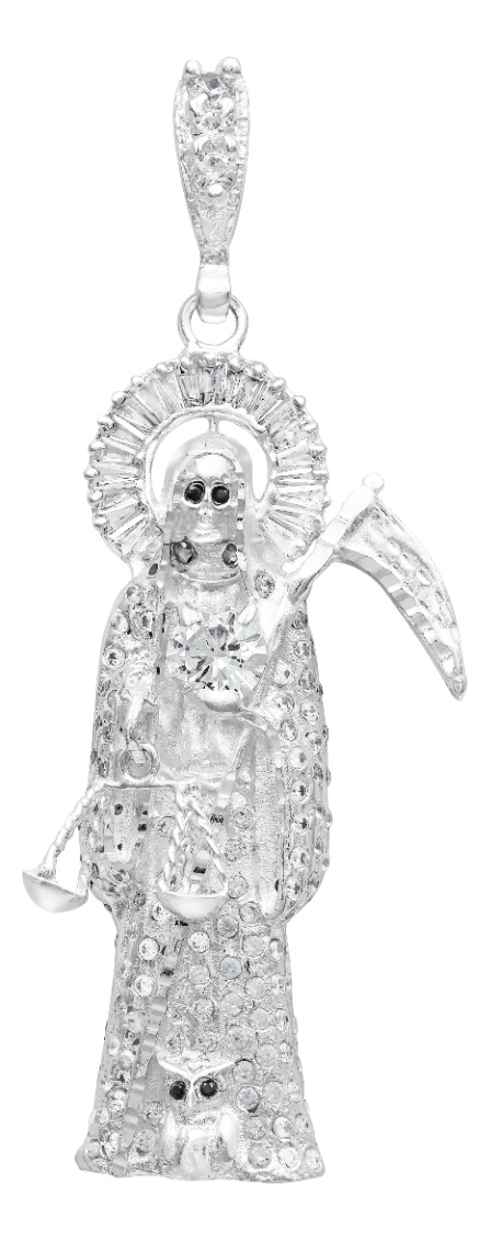 Joyaris Dije Santa Muerte 3d Grande Plata925 Hombre Zirconia Plateado
